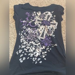 KIDS BLACK AND PURPLE GRAPHIC CROSS T SHIRT